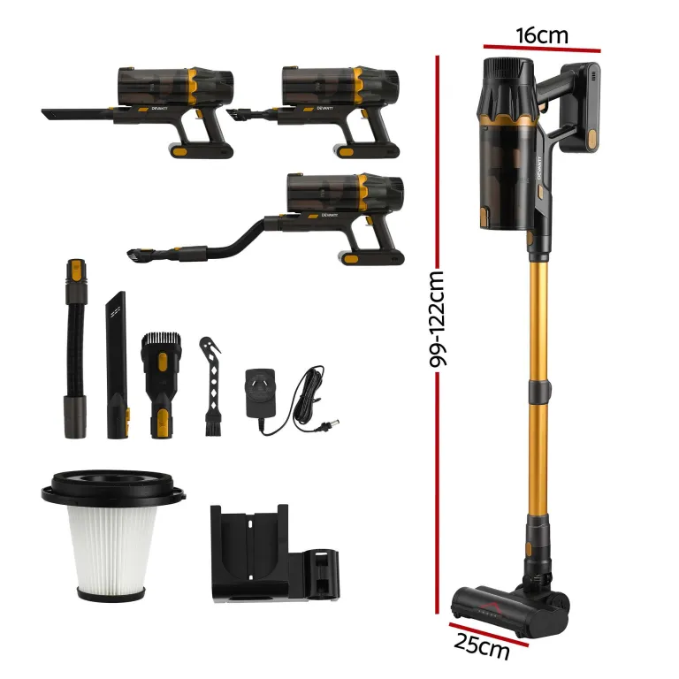 devanti 30000pa cordless stick vacuum cleaner 4 in 1 handheld vac, gold