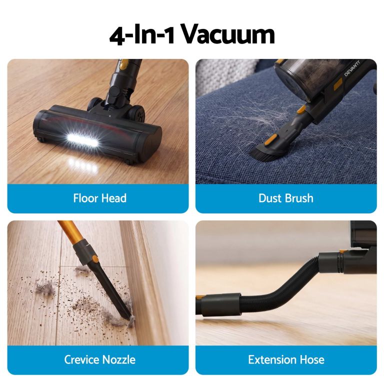 devanti 30000pa cordless stick vacuum cleaner 4 in 1 handheld vac, gold