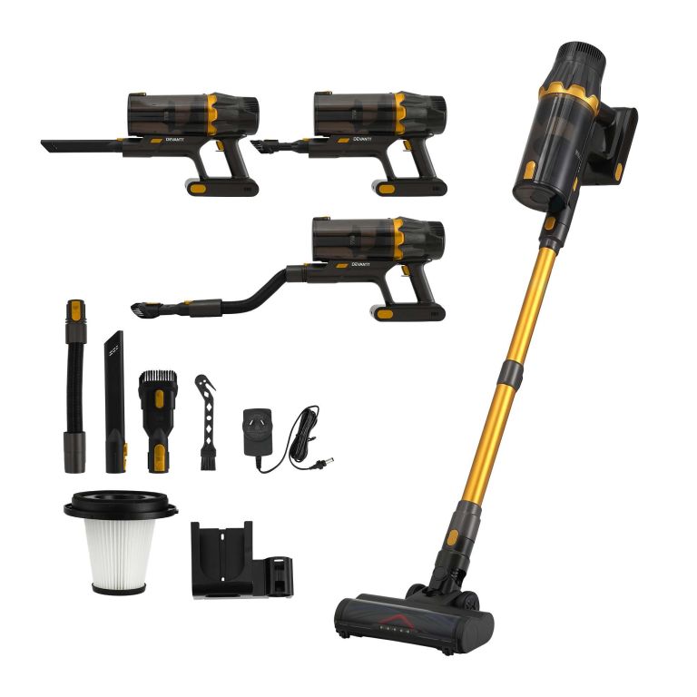 devanti 30000pa cordless stick vacuum cleaner 4 in 1 handheld vac, gold