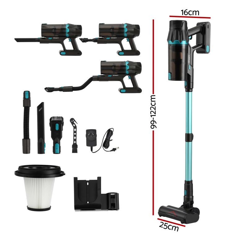 devanti 30000pa cordless stick vacuum cleaner 4 in 1 handheld vac, green