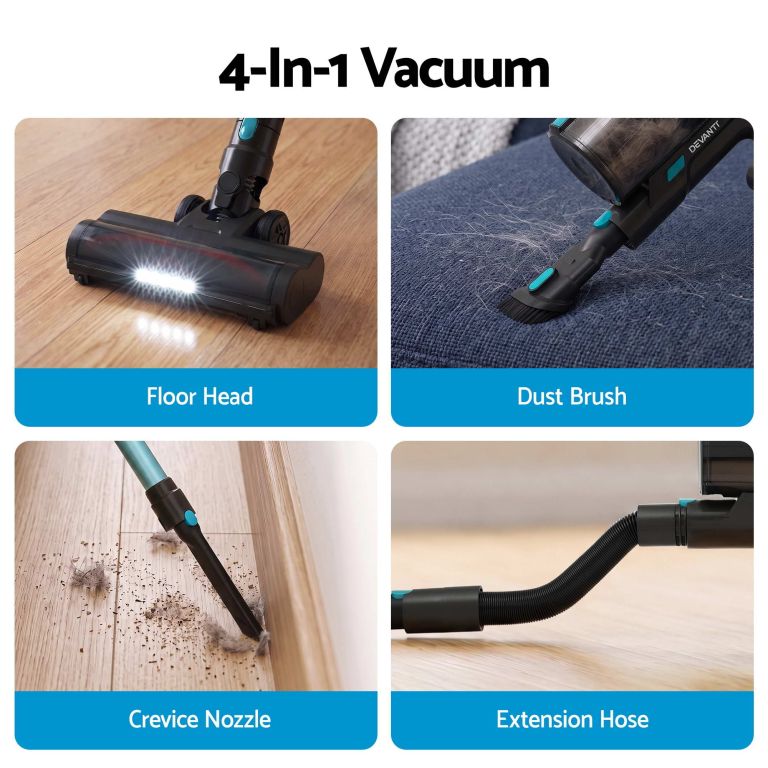 devanti 30000pa cordless stick vacuum cleaner 4 in 1 handheld vac, green
