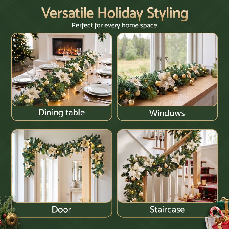 jingle jollys 2.7m christmas garland 8 mode leds timing 200 tips flowers balls jingle jollys 2.7m christmas garland 8 mode leds timing 200 tips flowers balls