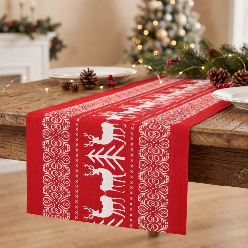 jingle jollys christmas table runner reindeers 270x28cm dining party decor red jingle jollys christmas table runner reindeers 270x28cm dining party decor red