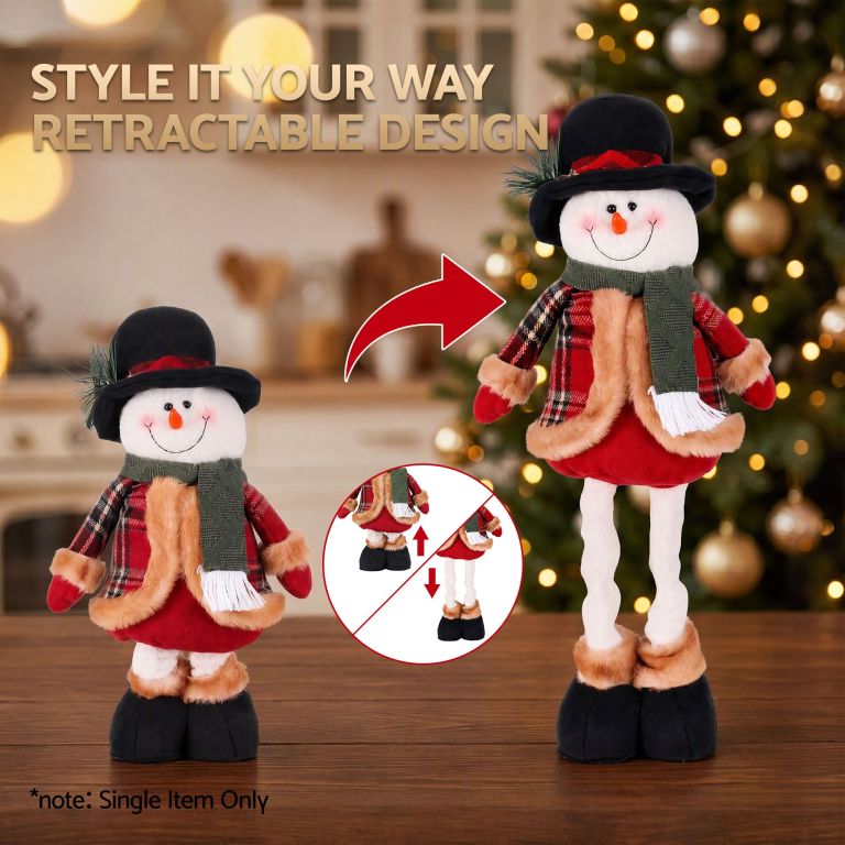 jingle jollys christmas snowman ornament 40 56cm telescopic tabletop decoration doll, adjustable length for tabletop, window, mantel, indoor holiday decor