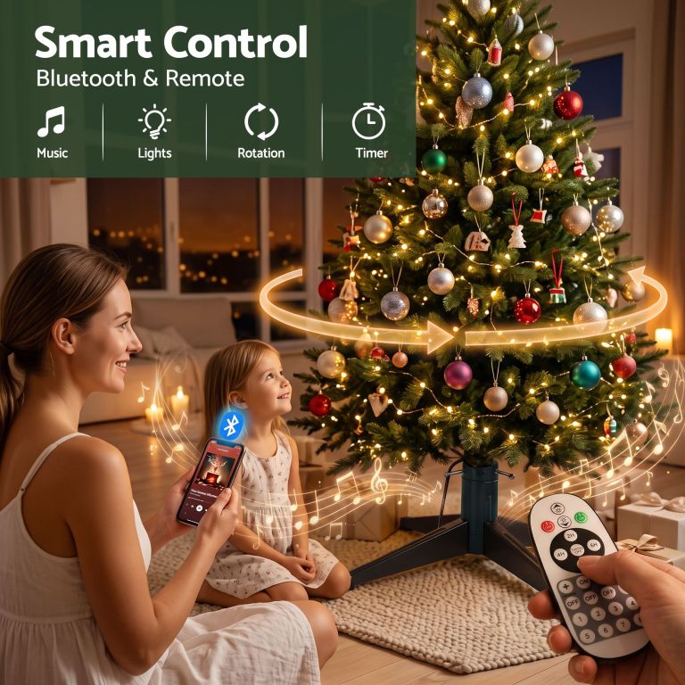 jingle jollys christmas tree stand 360° rotating for xmas tree up to 2.7m with remote control