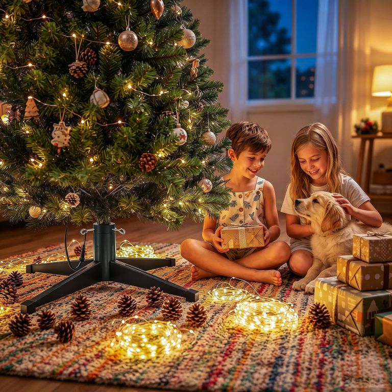 jingle jollys christmas tree stand 360° rotating for xmas tree up to 2.7m with remote control