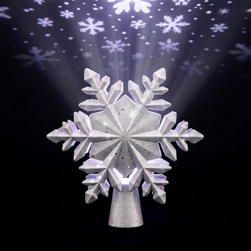 jingle jollys christmas tree topper lighted 360° rotating snowflake projector silver glitter jingle jollys christmas tree topper lighted 360° rotating snowflake projector silver glitter