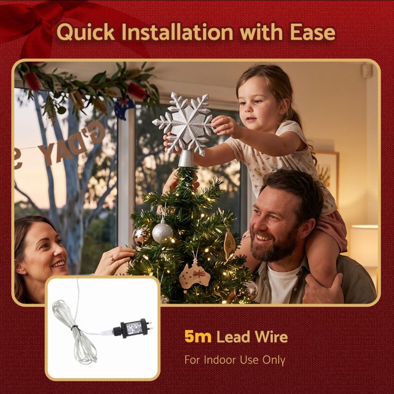 jingle jollys christmas tree topper lighted 360° rotating snowflake projector silver glitter