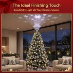 jingle jollys christmas tree topper lighted 360° rotating snowflake projector silver glitter