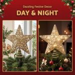 jingle jollys 3d christmas tree topper star 20 warm led lights gold glitter jingle jollys 3d christmas tree topper star 20 warm led lights gold glitter