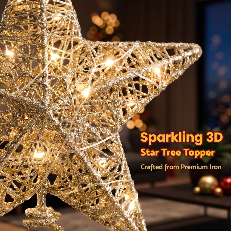 jingle jollys 3d christmas tree topper star 20 warm led lights gold glitter jingle jollys 3d christmas tree topper star 20 warm led lights gold glitter