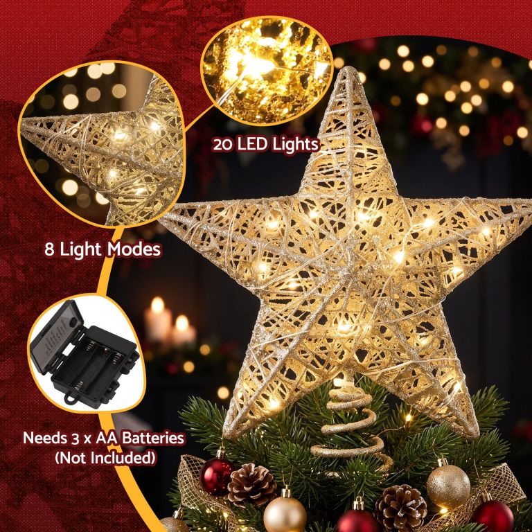 jingle jollys 3d christmas tree topper star 20 warm led lights gold glitter jingle jollys 3d christmas tree topper star 20 warm led lights gold glitter