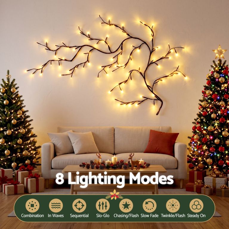 jingle jollys christmas willow vine lights branch led fairy diy wall decor 1.8m warm white