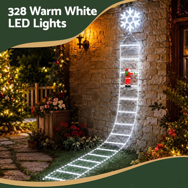 jingle jollys christmas ladder lights santa 3.4m 328led hanging decor cool white jingle jollys christmas ladder lights santa 3.4m 328led hanging decor cool white
