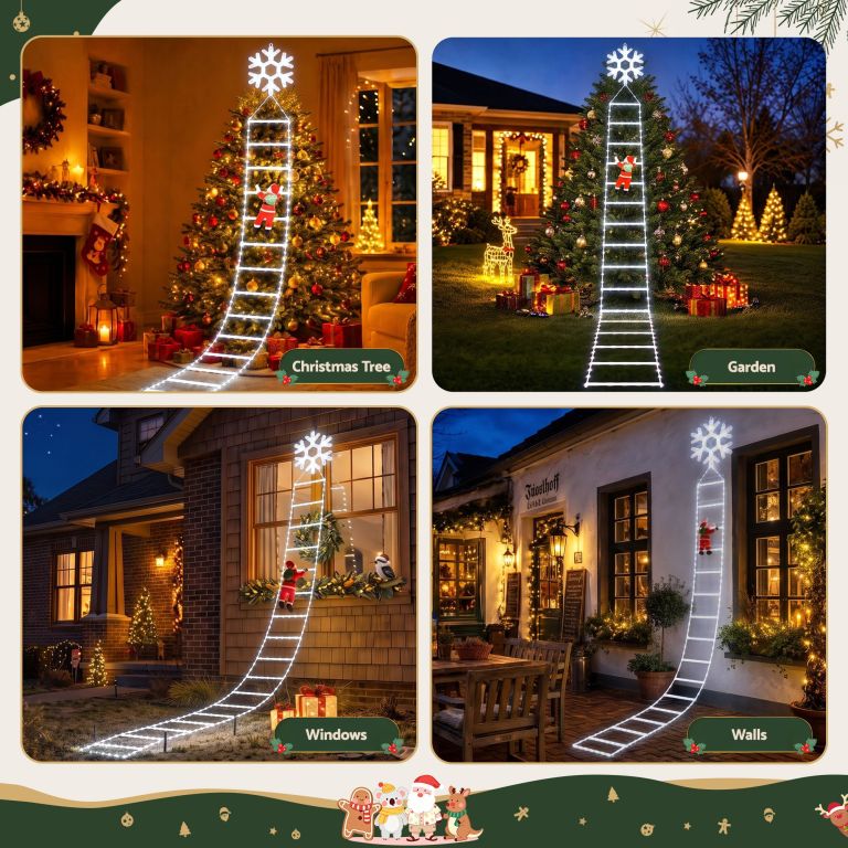 jingle jollys christmas ladder lights santa 3.4m 328led hanging decor cool white jingle jollys christmas ladder lights santa 3.4m 328led hanging decor cool white