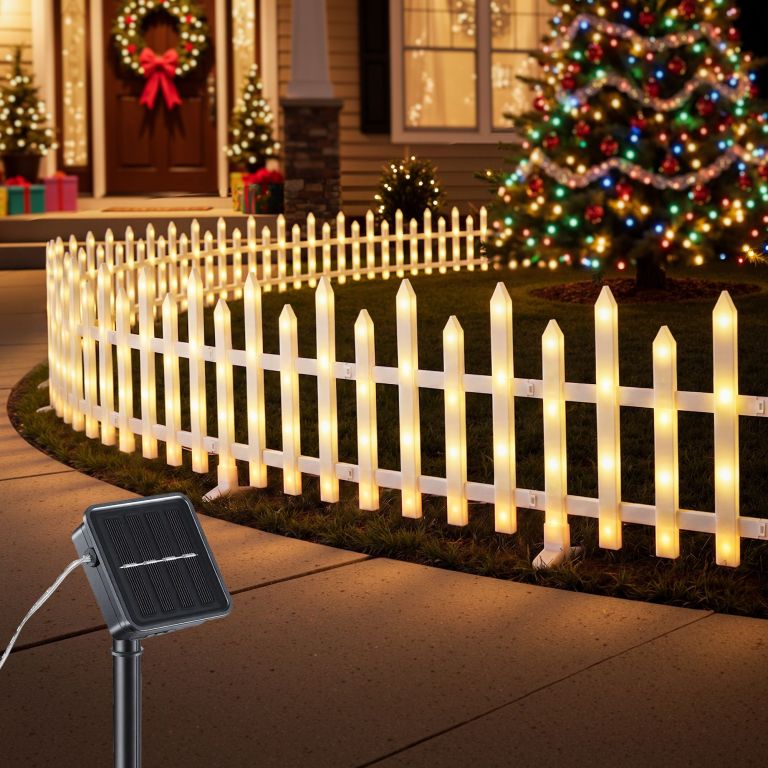 jingle jollys 3m solar christmas fence lights outdoor garden path decor warm white 8pc