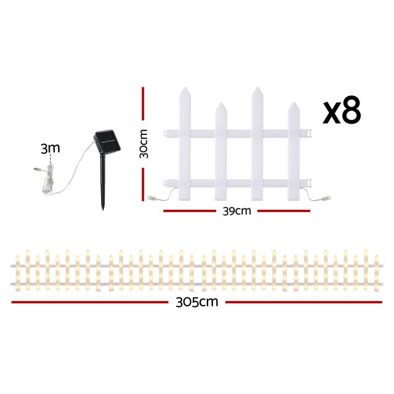 jingle jollys 3m solar christmas fence lights outdoor garden path decor warm white 8pc