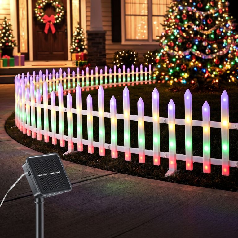 jingle jollys 3m solar christmas fence lights outdoor garden path decor multicolour 8pc