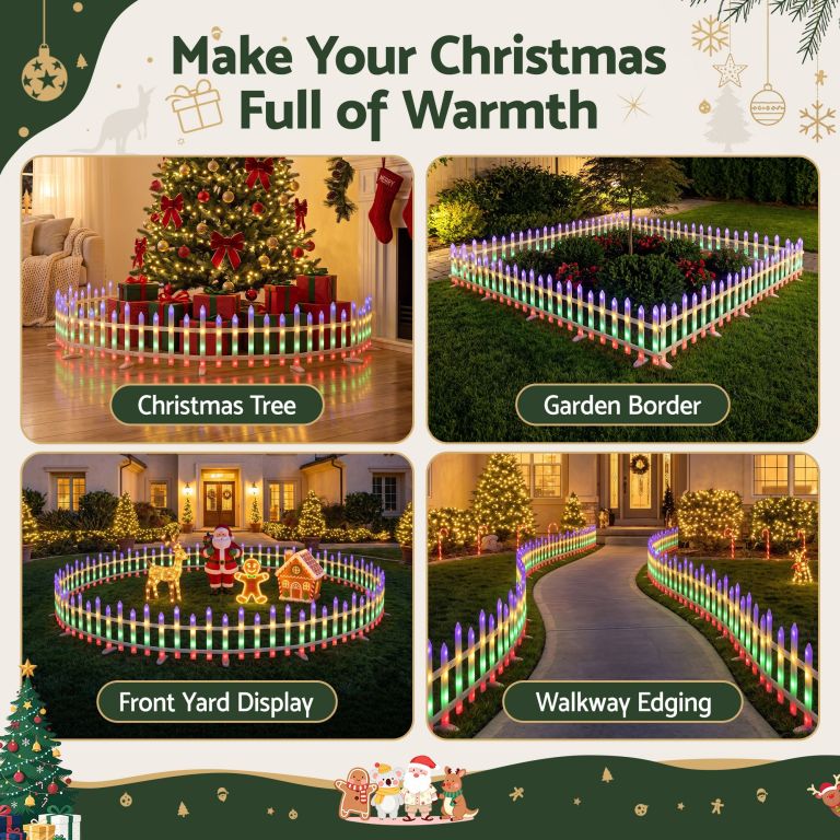 jingle jollys 3m solar christmas fence lights outdoor garden path decor multicolour 8pc